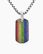 Chevron Tag in Sterling Silver with Rainbow Pavé, 27mm